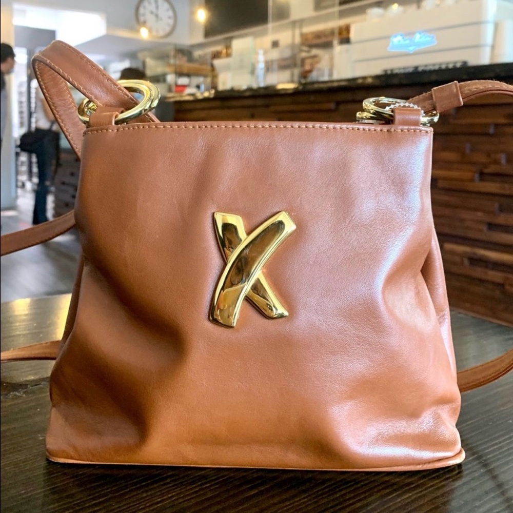 Vintage Paloma Picasso Leather Cross Body or Shoulder Bag- Tan Leather